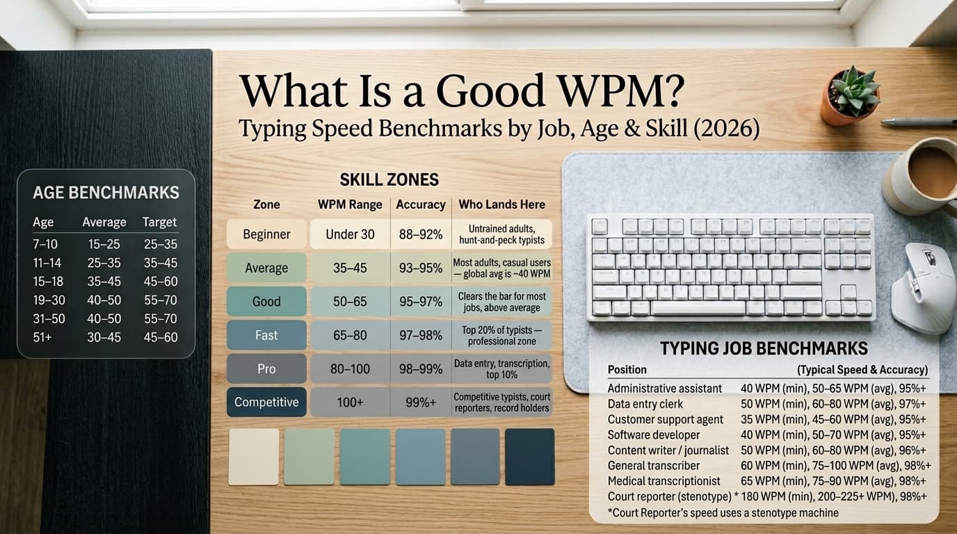 What Is a Good WPM? Typing Speed Benchmarks by Job, Age & Skill (2026)