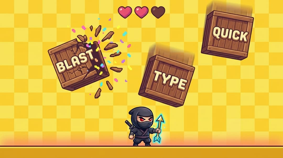 Falling Words typing game gameplay showing wooden boxes with words